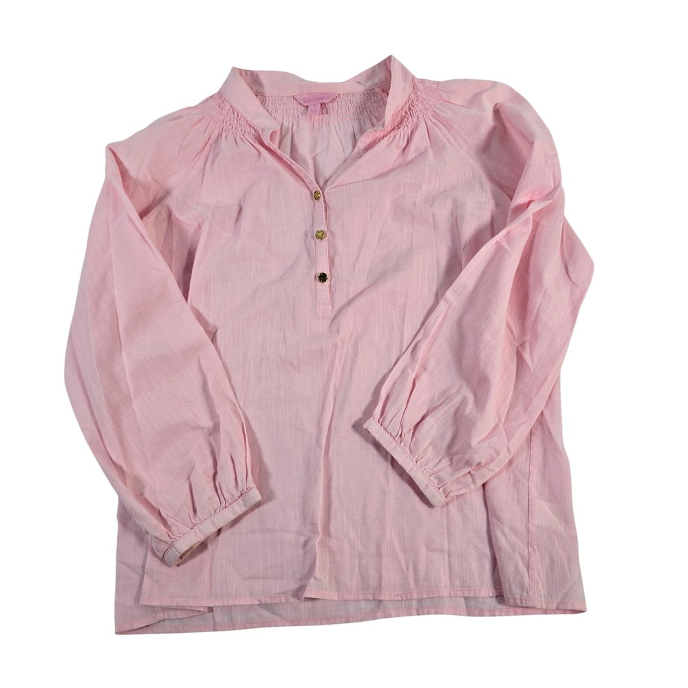 Lilly‎ Pulitzer Pink Smocked Neck Cotton Tunic Top Shirt Women Size 6